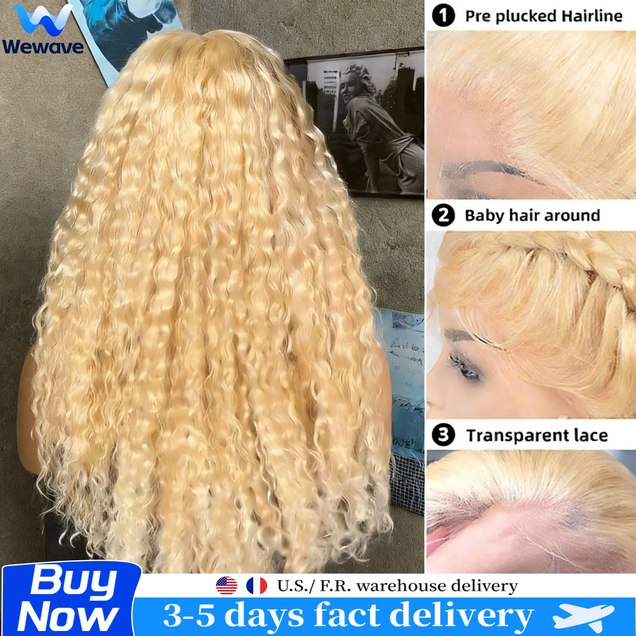 

Парик Wewave Water Wave Curly из натуральных волос, глубокая волна, 13x6, блонд 613, HD кружевной парик, бразильские волосы, плотность 200%, с эффектом baby hair, молниеносная распродажа