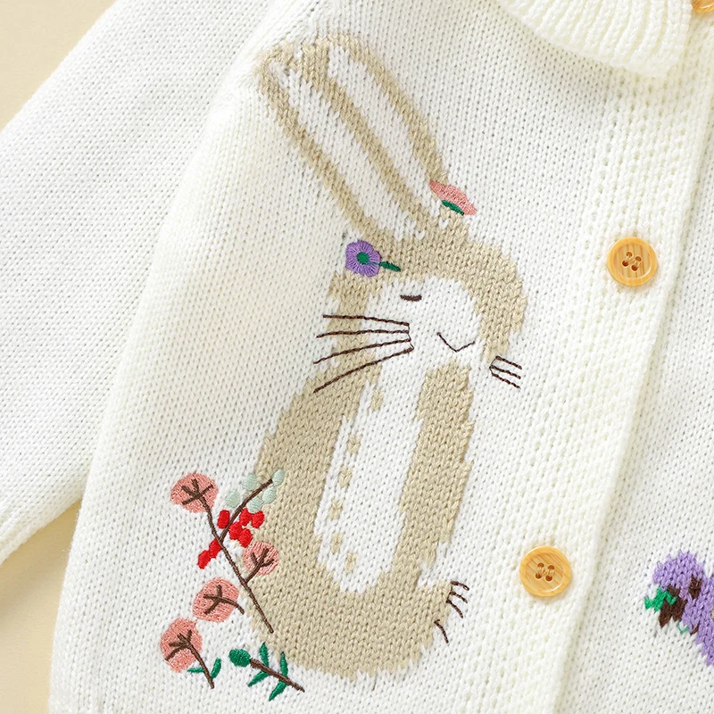 Baby Sweater Fashion Embroidery Newborn Girl Cardigan Knitted Ruffle Infant Children Clothin Long Sleeve Autumn Tops Cute Animal