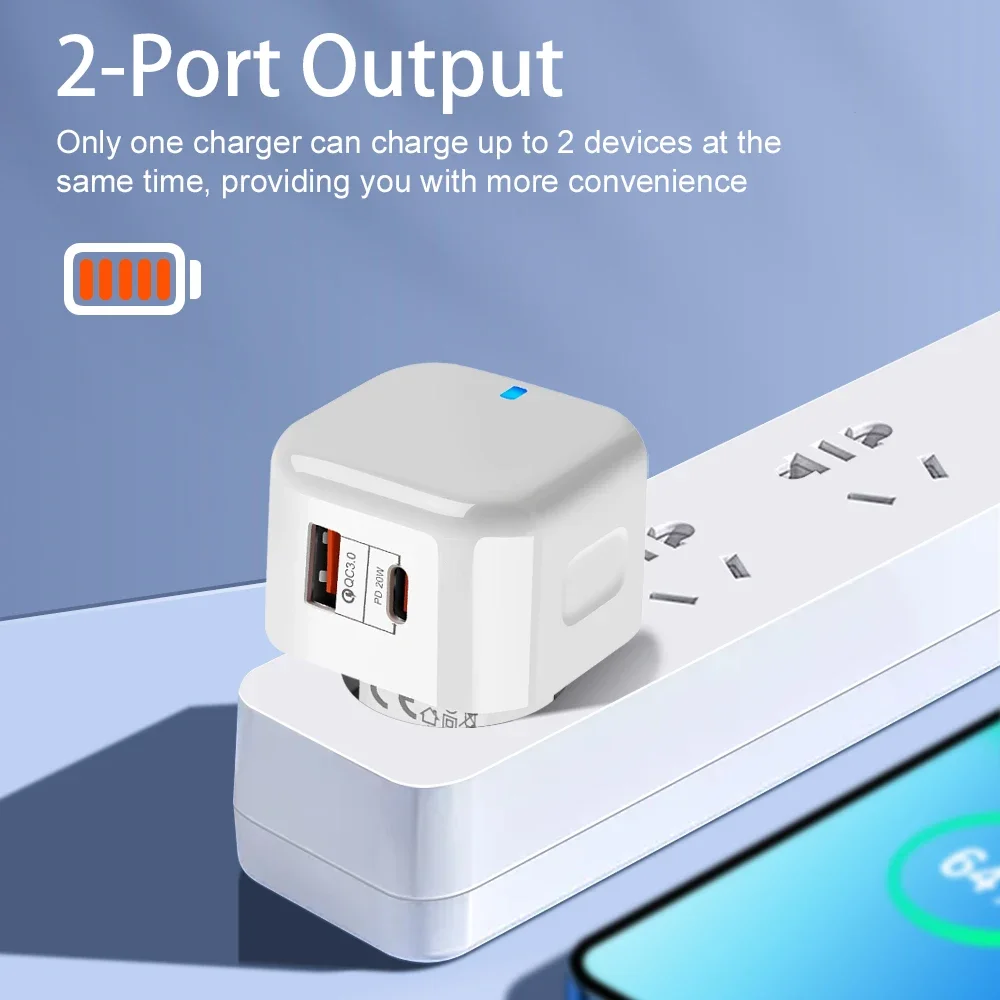 Quick 20W Dual Ports Wall Charger Type-C USB PD Phone Fast Charger Super Quick Charging Power Adapters EU/US/UK Plug For iPhone