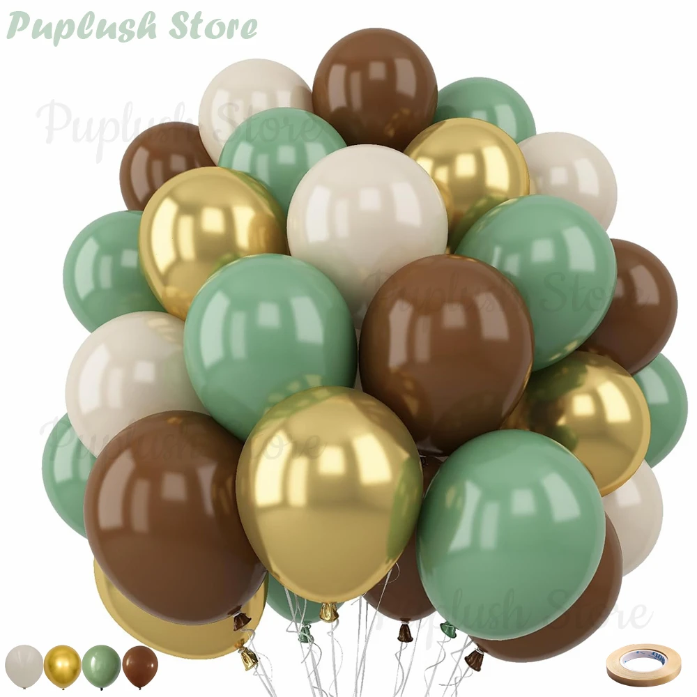 

30Pcs Sage Green Brown Latex Balloons Olive Green Gold Balloons for Woodland Jungle Safari Birthday Baby Shower Party Decor