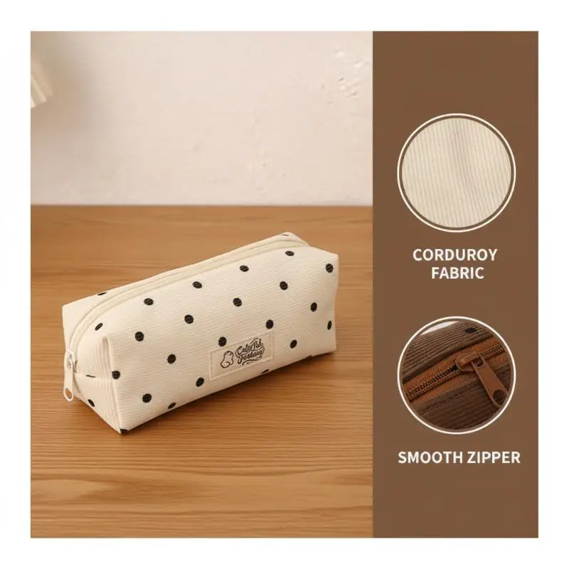 Polka Dot Pencil Case Large Capacity Durable Zipper Multi-Compartment Stationery Storage for School Office Makeup Travel Use