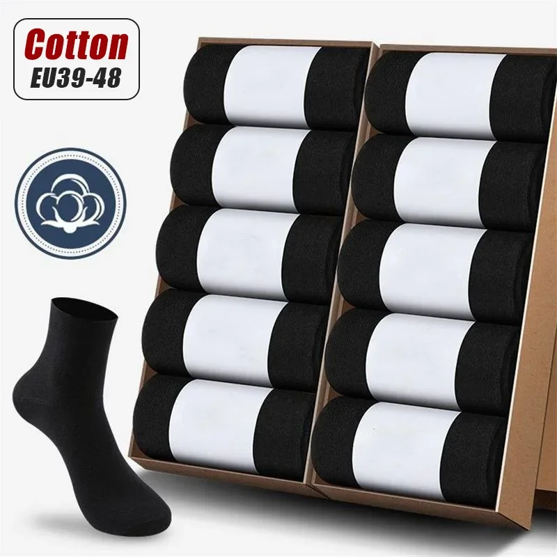 

20Pcs/Lot Men's Pure Cotton Socks Plus Size Solid Color Casual Office Business Long Socks Breathable Soft Men's Socks EU39-48