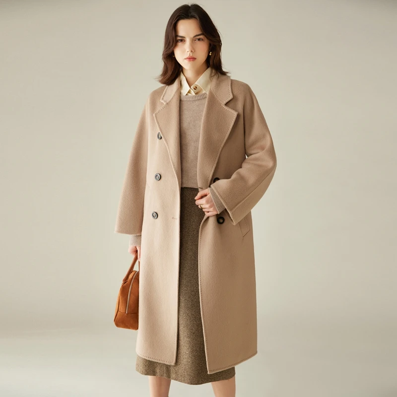 Ladies' 100% Cashmere Thick Double-Sided Long jacket, Classic and Multifunctional, Fashionable And Suitable For Business