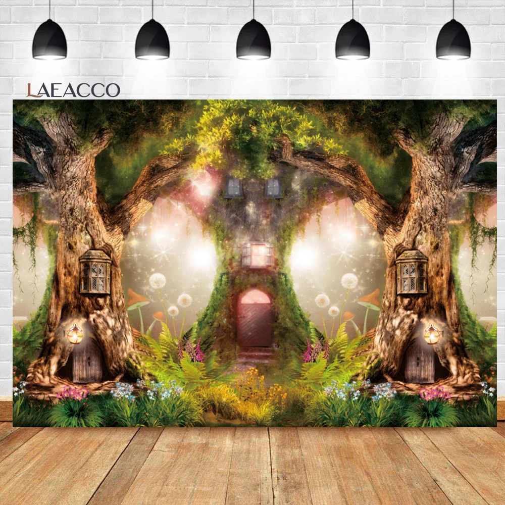 

Laeacco Enchanted Forest Photo Backdrop Fairy Tale Forest Garden Flowers Newborn Kids Birthday Portrait Photography Background