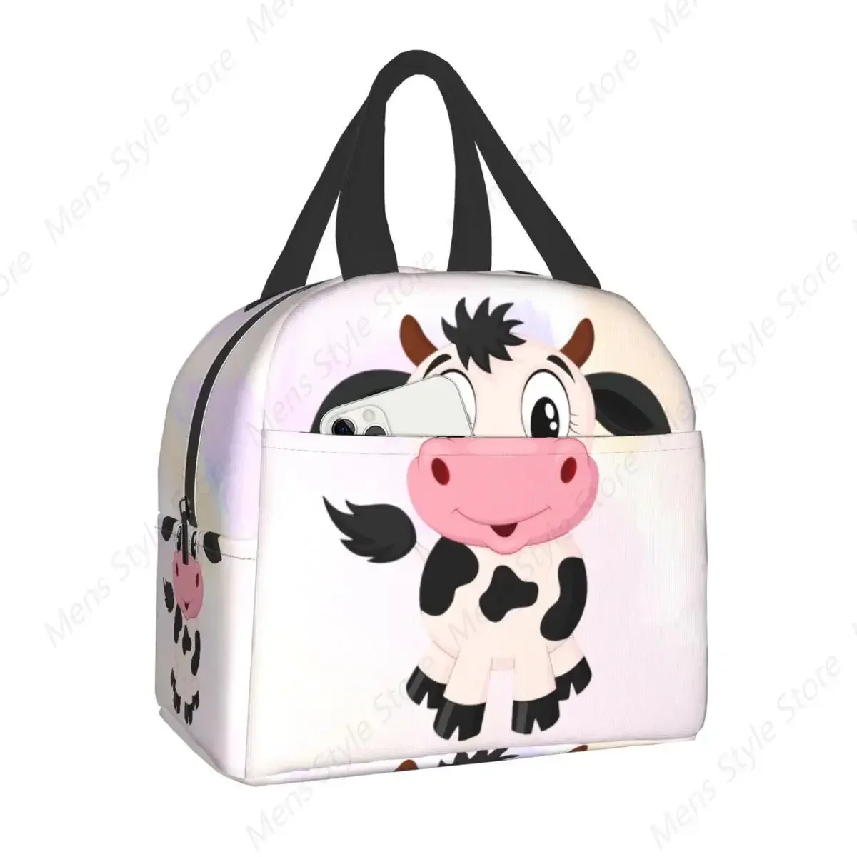 Cute Cartoon Milk Cow Insulated Lunch Bag for Women Leakproof Thermal Cooler Lunch Tote Box For Kids School Children Picnic Food