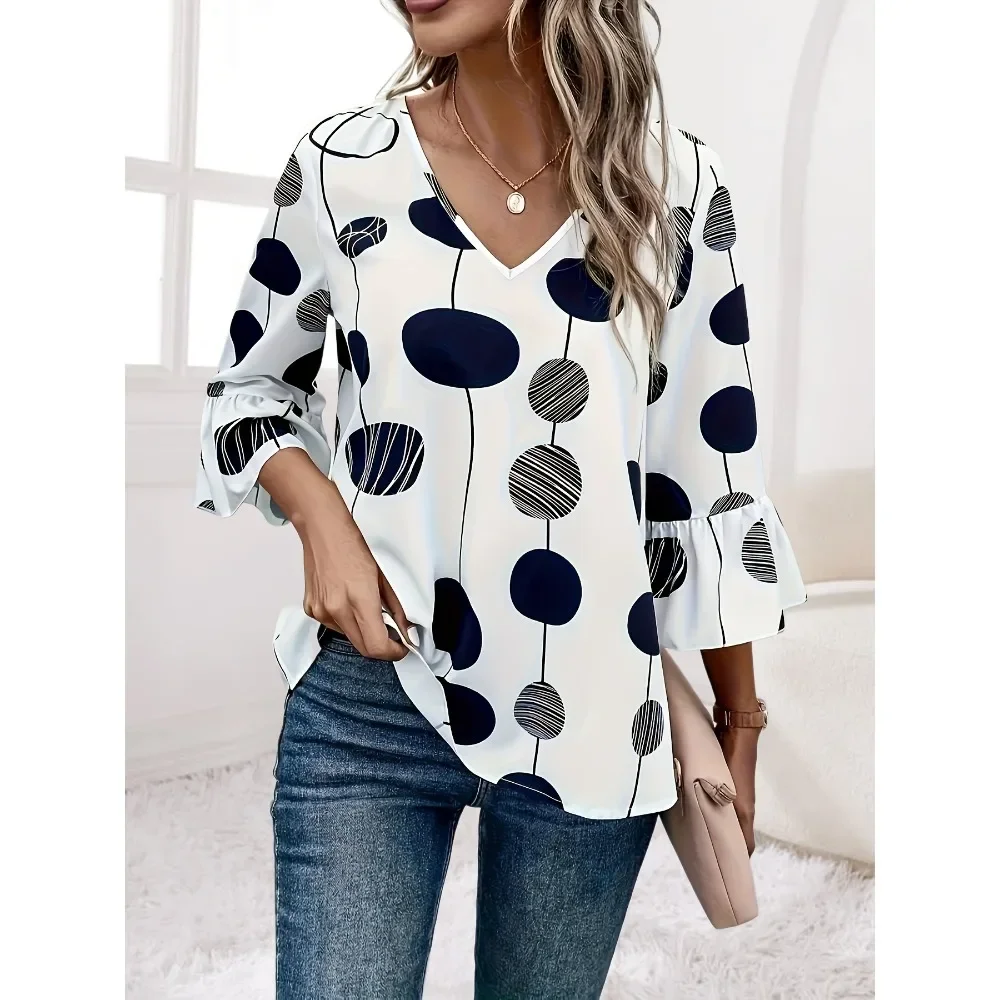 

Plus Size Women's Summer Season Casual Blouse Abstract Print T-shirt