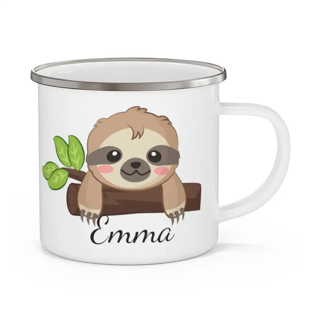 Personalized Cute Sloth Ename Mug, Custom Kids Gift Camp Mug Kids Party Kids Birthday Gift