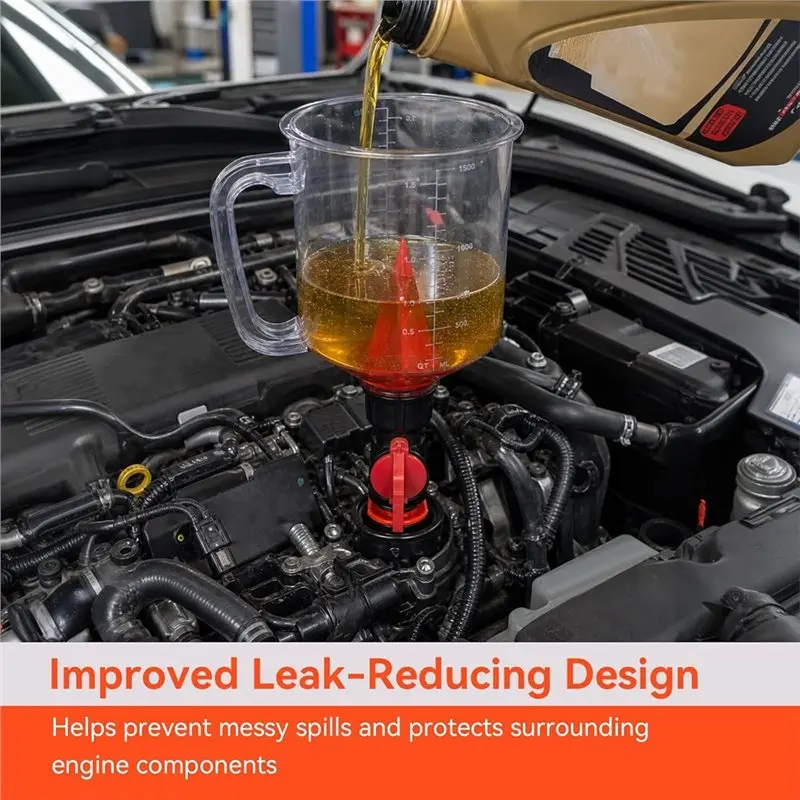 N26R-Oil Change Funnel Kit 1.59 QT Engine Oil Funnel, No-Spill Design With 12 Color-Coded Adapters, Leak-Proof