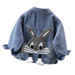 3 4 5 6 8 10 12 Years Girls Denim Jacket Cartoon Rabbit Pattern Lapel Fashion Coats For Teen-agers Girls Outdoor Windbreaker