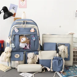 School Bag For Student Korean Cute Kawaii Nylon Canvas Backpack Handbag Schoolbag Pencil Case Travel Tote Large