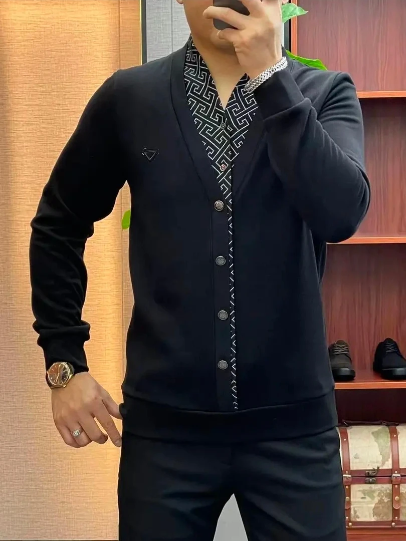 

Высококачественный мужской универсальный свитер с V-образным вырезом, имитация двухслойного кардигана-худи, новинка весна-осень, европейский стиль