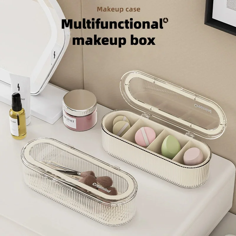 1pc Transparent Makeup Brush Organizer with Lid Cosmetic Brush Storage Box Dustproof Acrylic Holder Vanity Bathroom Accessories