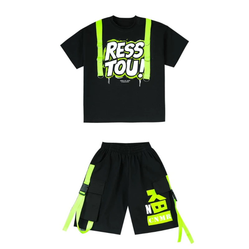 New Summer Boys Short Sleeve Sets Casual Sport Clothing Suit T-Shirt Tops Shorts 2pcs Outfit Teenager Street Dance Costumes