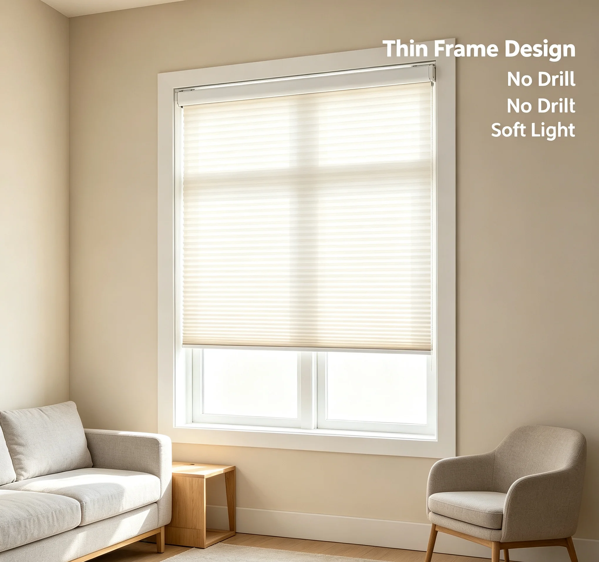 No Tools No Drill Honeycomb Window Blinds, Cordless Manual Cellular Shades, Thermal Insulation Pleated Blinds for Renters