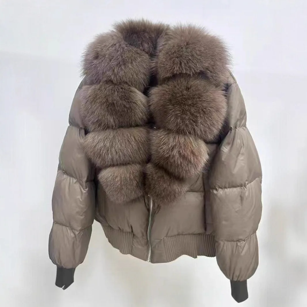 90 White Duck Down Jacket Winter Natural Big Fur Collar Puffer Jacket Outwear Female Warm Thick Quilted Cotton Jacket