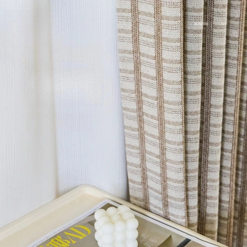 Custom Size Modern Khaki Retro Cotton and Linen Texture High End French Fabric Curtains for Bedroom Home Decor Fashion Decor