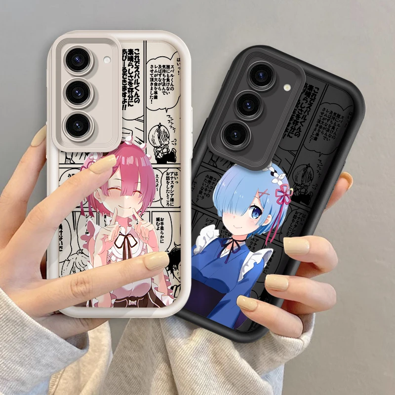 Anime Re-ZERO R-Rem R-Ram For Samsung S24 S23 S22 S21 S20 SM Ultra Plus FE Note 5G Eye Ladder Phone case