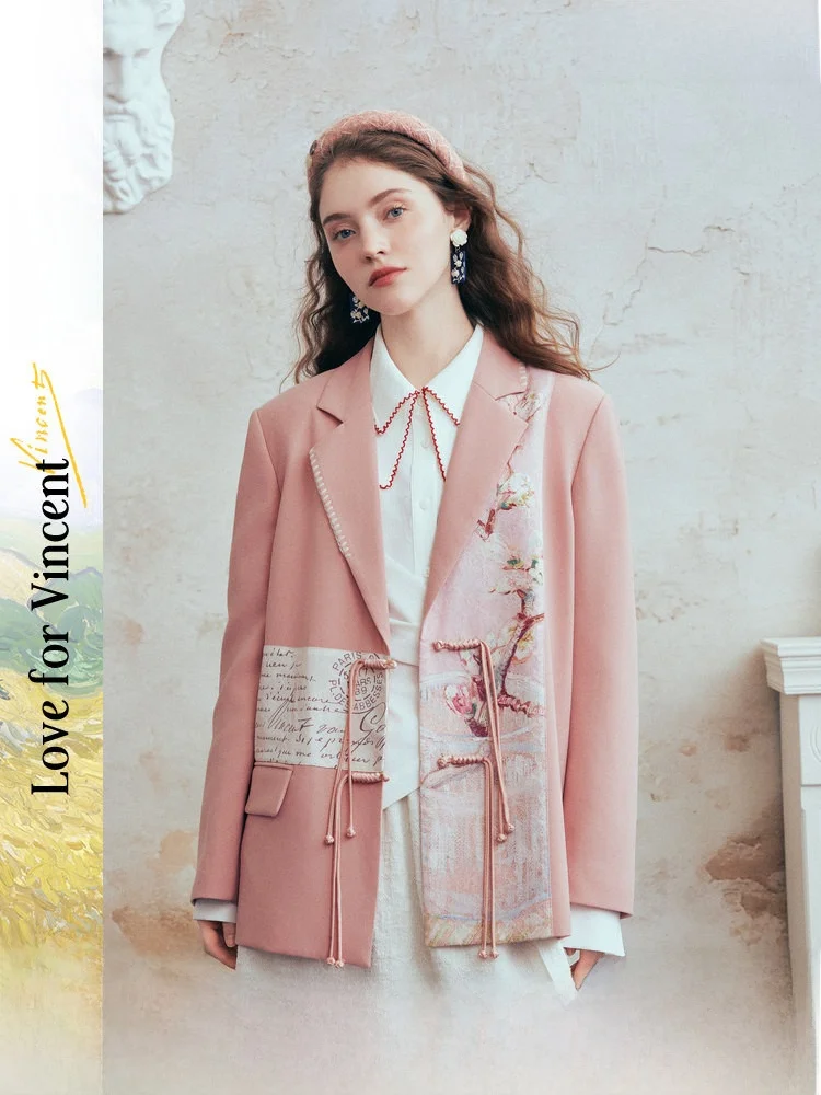 

Женский костюм с принтом в стиле Ван Гога, весенняя новинка, пэчворк, на пуговицах, повседневный, свободный крой, длинный рукав, цветочный узор