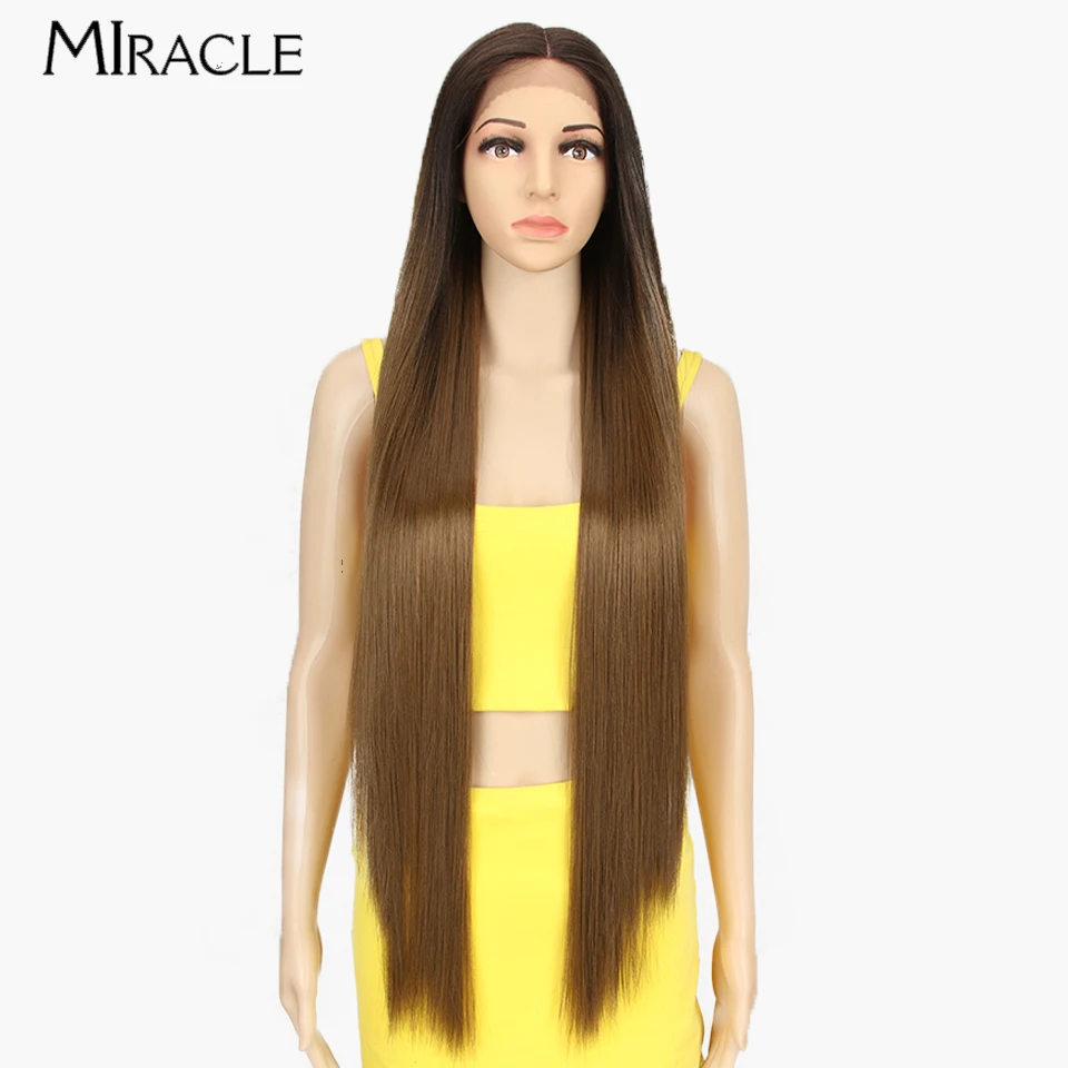 

MIRACLE синтетический прямой парик шнурка для женщин блондинка косплей парик мягкие длинные 38-дюймовые волокна прямые искусственные волосы термостойкие