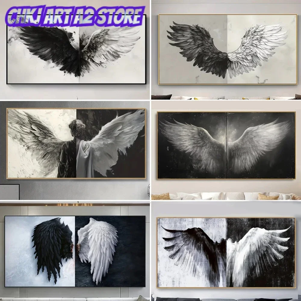 Classic Ornate Angel Wings Canvas Print Horizontal Wall Art Paintings for Home Office, Bathroom, Bedroom Cafe, Dorm Decor Poster