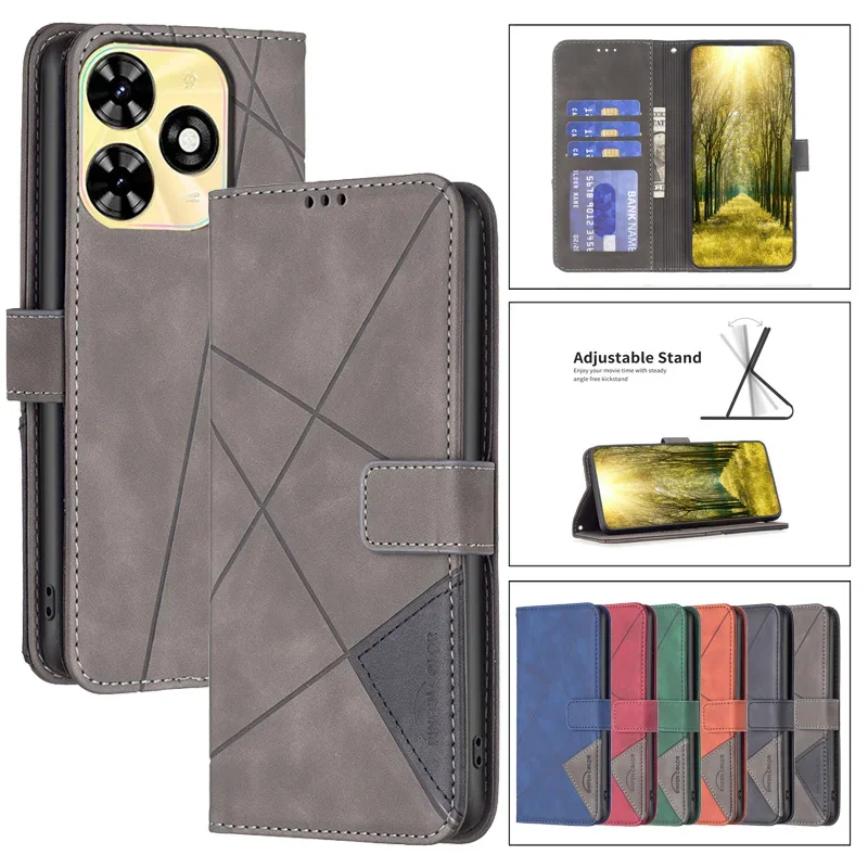 Flip Leather Wallet Cover Case on For Tecno Spark 20 20C GO SparkGO 2024 Pop 8 7 10C 10 Pro 5G Geometric Phone Bags Protect Case