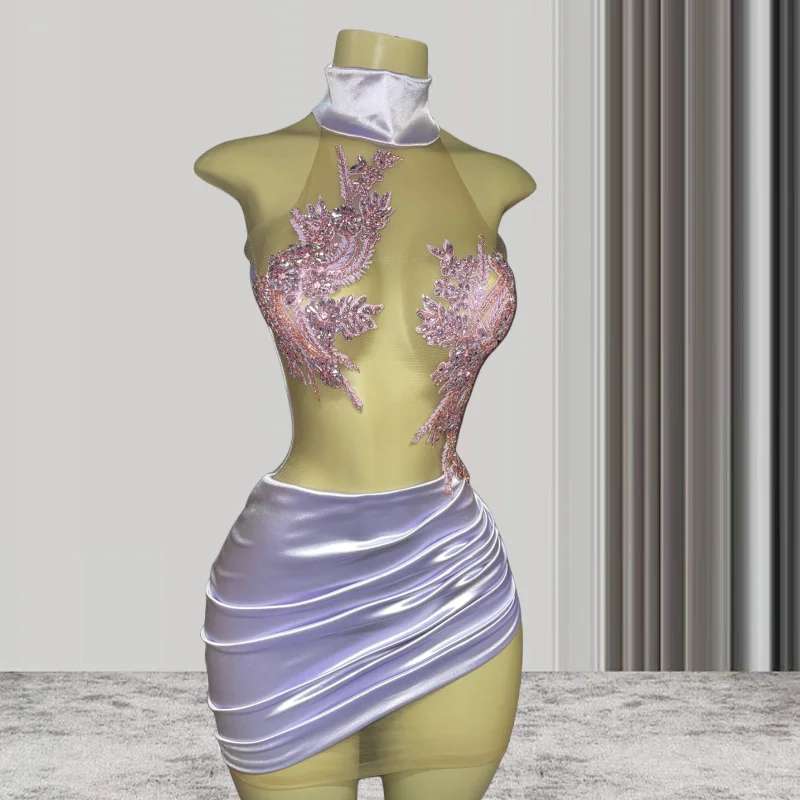 

Customized Women African Cocktail Dresses Lilac Crystals Birthday Party Gowns Short Black Girl Prom Dresses Homecoming