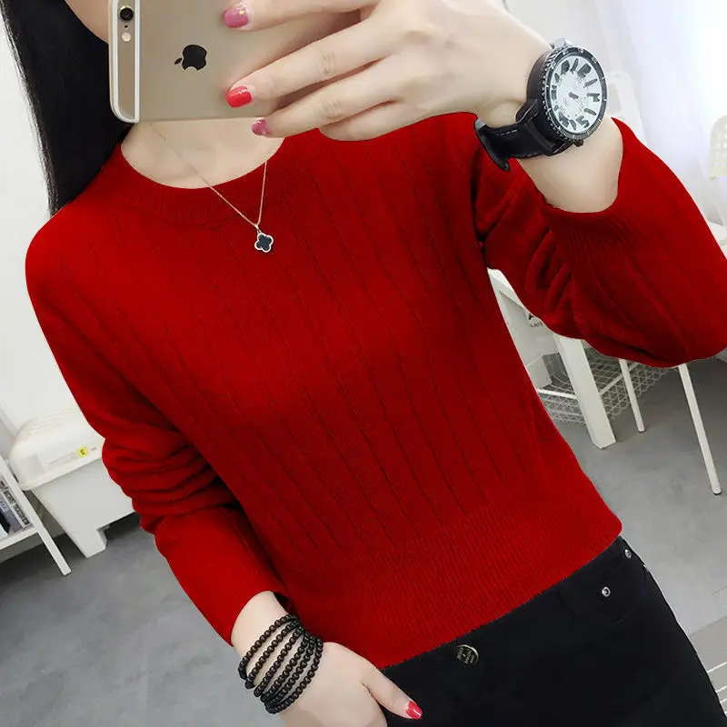 Stylish O-Neck Solid Color Knitted Loose Korean Sweaters Women\'s Clothing 2022 Autumn New Casual Pullovers All-match Warm Tops