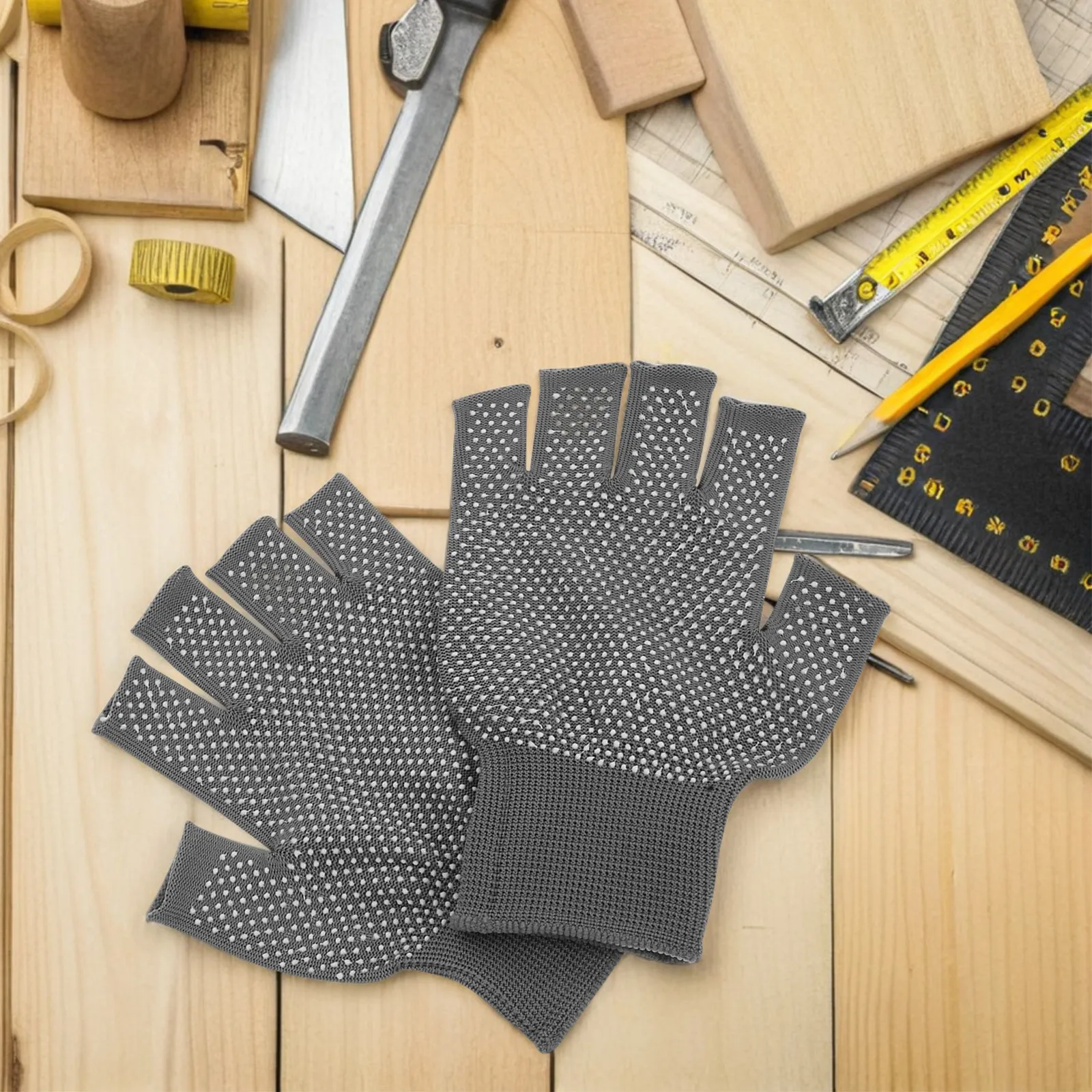 

5Pairs Breathable Fingerless Work Gloves Non-Slip Winter Warm Gloves Polyester PVC for Driving Cycling Hiking Repair Cold