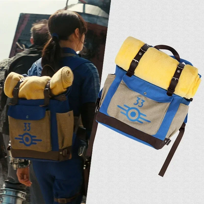 

Fallout Lucy Cosplay Bag Female Survivor Backpack with Blanket Woman Movie Cos Accessories Role Play Halloween Carnival Party