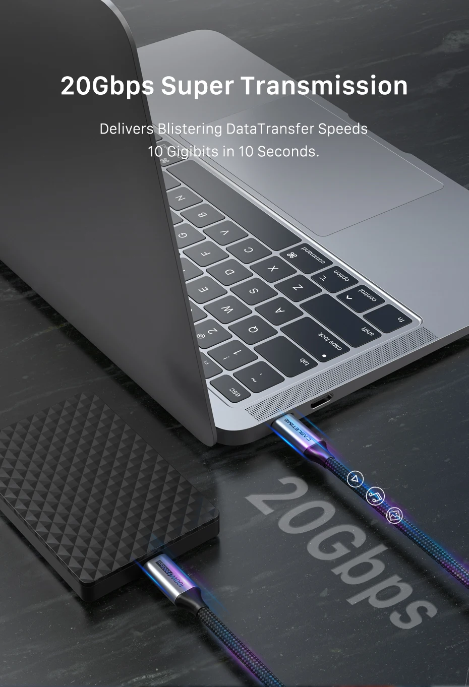 CABLETIME USB-C-Kabel PD100W Schnellladekabel Gen 2 20Gbps 4K 60Hz USB-C 3.2 Kabel für Laptop Macbook Pro Dell iPhone Kabel – Detail 2
