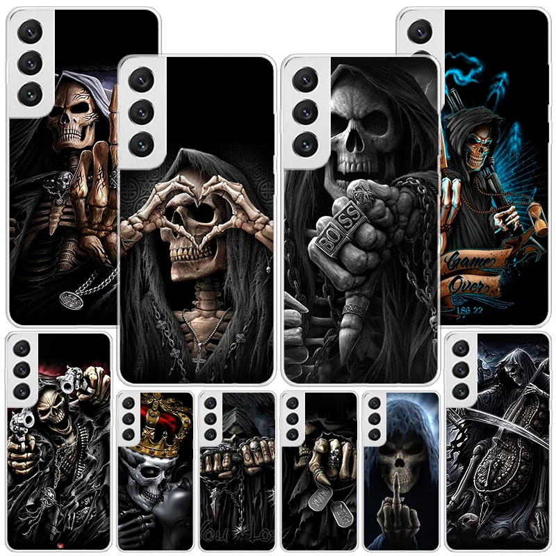 Grim Reaper Skull Skeleton Phone Case For Samsung Galaxy S24 Ultra S23 S22 S21 Plus S20 FE S10E S10 S9 S8 + Personalized Print C