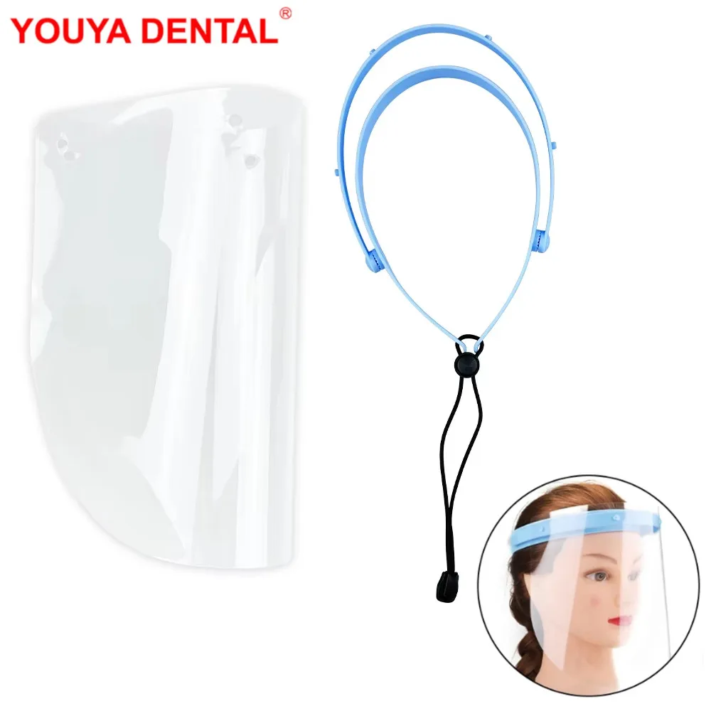 Transparent Dental Protective Face Shield 1 Shelf + 10 Shields Adjustable Anti-Fog Mask Smoke Oil Fog Proof Dustproof Face Masks
