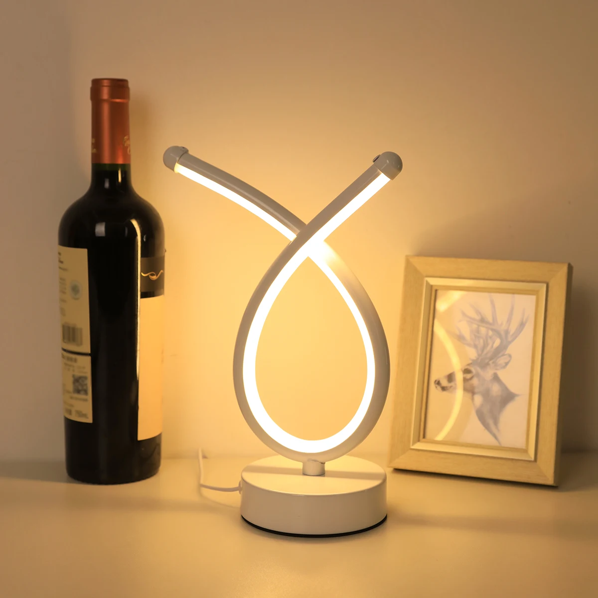 Modern creative line desk lamp with adjustable lighting and color adjustment suitable for bedroom lighting