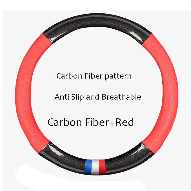 Carbon Fiber Leather Car Steering Wheel Cover Anti Slip and Breathable Car Handlebar Cover Four Season Universal Car Accessories image 2
