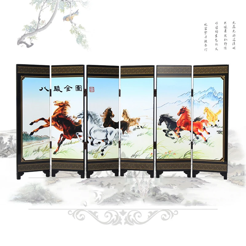 Screen antique lacquerware small screen decoration decorations national wind eight Jun full picture screen features gifts