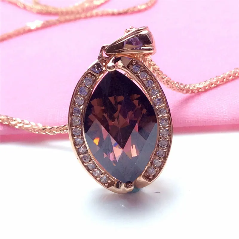 Creative 585 Purple Gold Plated 14K Rose Gold Inlaid Crystal Ruby Pendant New Light Luxury Necklace Dinner Jewelry Gift