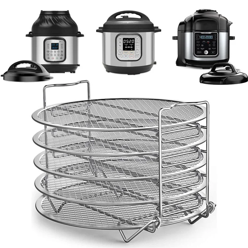 EQAZ-5-Layers رف مقلاة هوائية من الفولاذ المقاوم للصدأ رف شواء شبكي قابل للتكديس لـ Ninja Foodi 6.5 QT / 8 QT صينية سلة المقلاة الهوائية