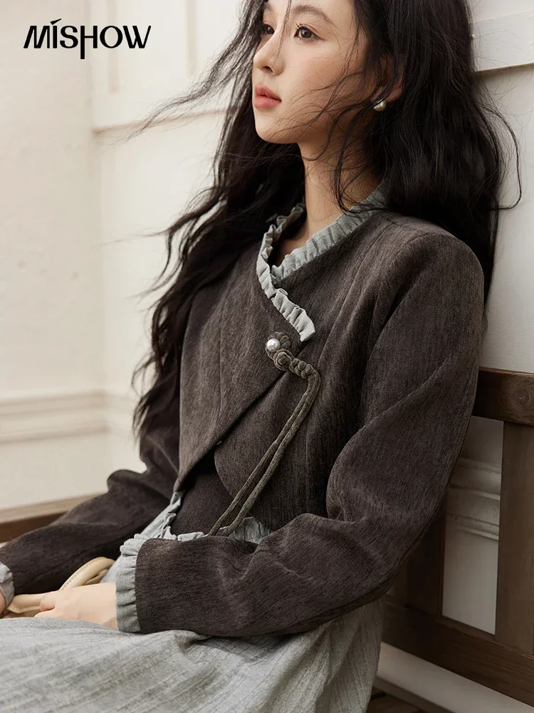 MISHOW Plaid Tweed Suspender Dress Irregular Jacket Separately Women Winter Short Jacket Contrast Patchwork Dress MXD45L2050