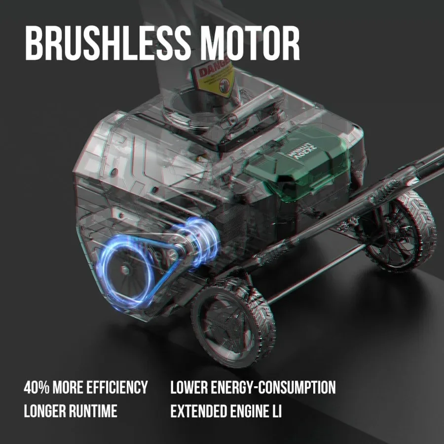 Soffiatore di neve senza fili alimentato a batteria 2x20V 20'' Lancia neve elettrico senza spazzole con ruote Luci LED 180 °   Scivolo Potente neve