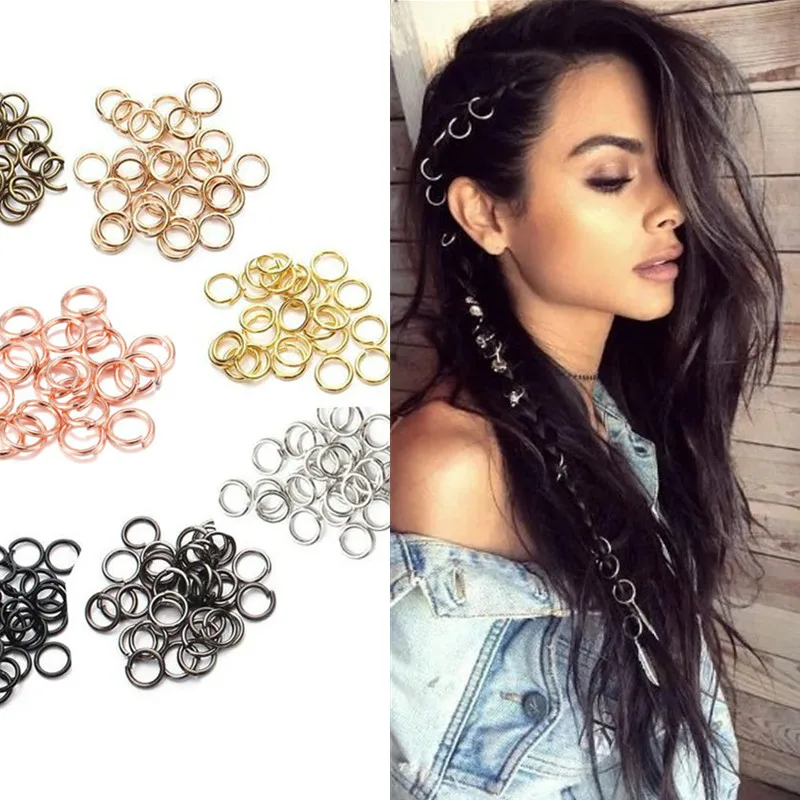 100pcs/lot Hair Braid Rings Accessories Clips Dreadlocks Beads Set Color Gold and Sliver for Women and Girls Hair Styling Tools