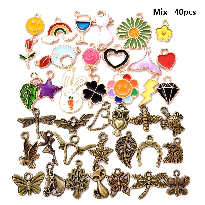 100pcs Mixed Styles Animal Heart Key Crown Charms