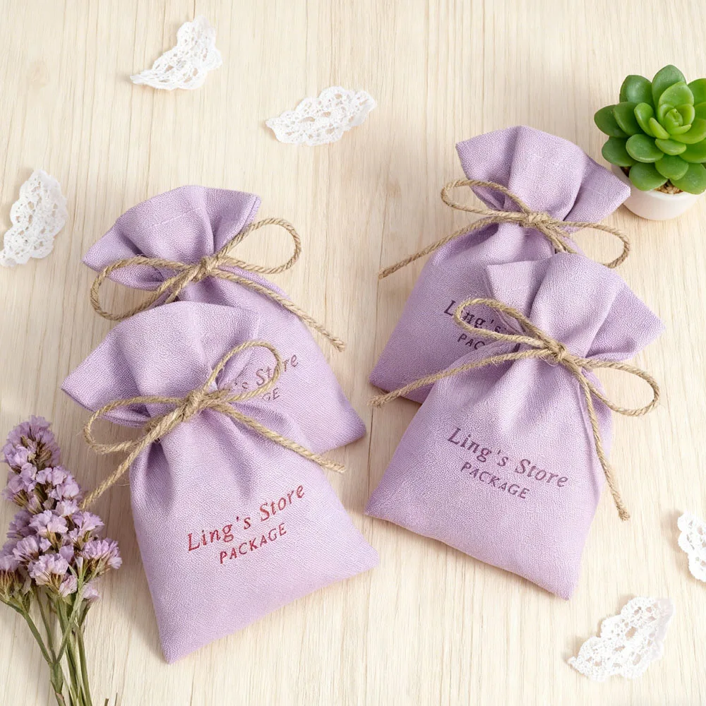 

50Pcs Personalized Logo Purple Cotton Lovely Jewelry Container Bag Wedding Candy Gift Cosmetics Earring Necklace Canvas Pouches