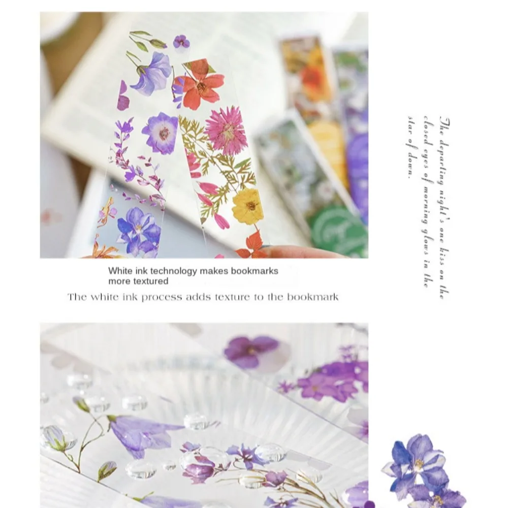 5pcs PVC Flower Travel Series Bookmark Translucent Four Seasons Reading Book Mark Stationery Natural Plant Bookmark