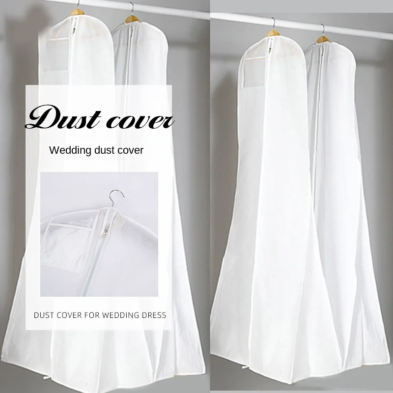 Increase The Trailing Wedding Dress Dust Cover Widen and Thicken Double-sided Non-woven Dress Cover White Wedding Storage Bag