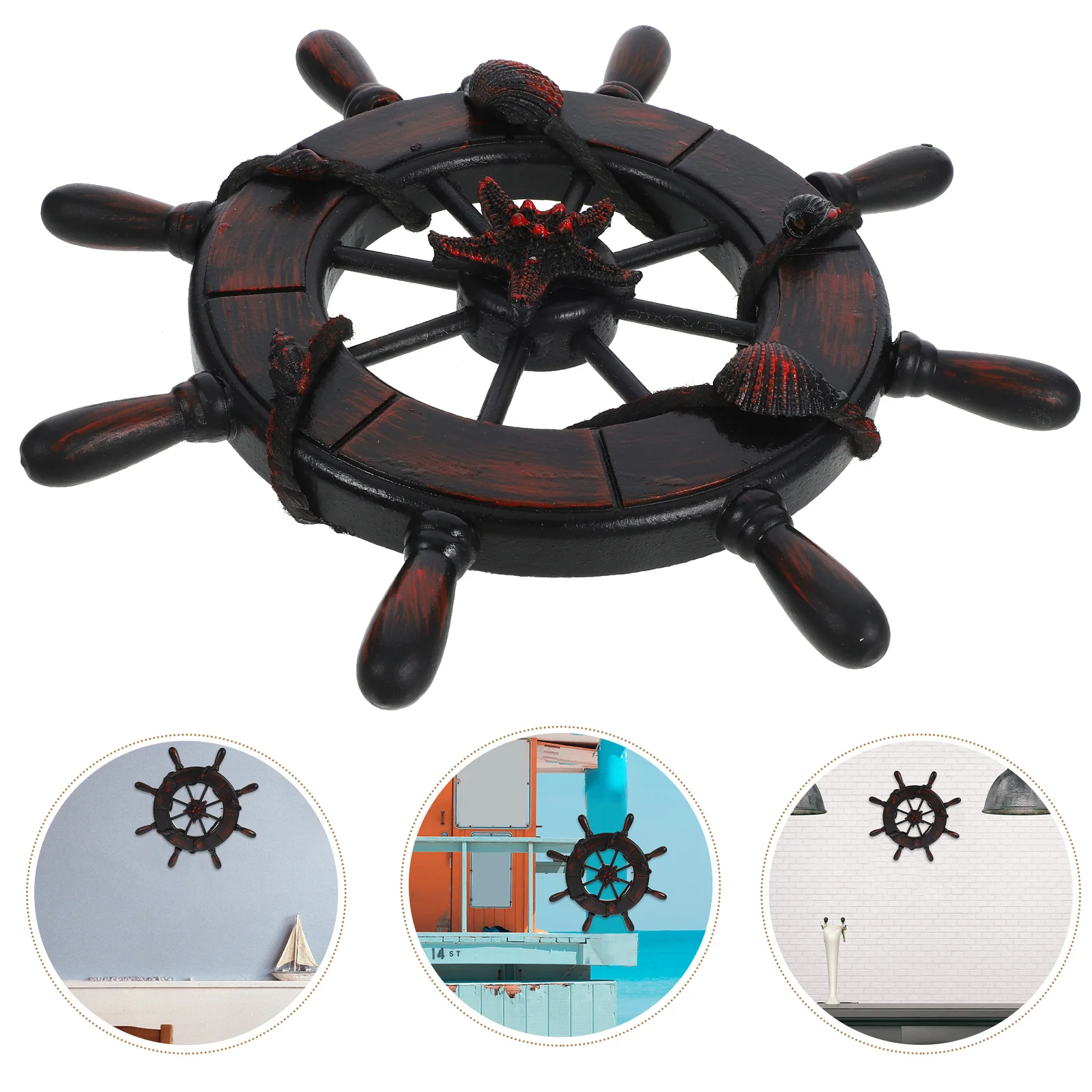 

Dark Black Rudder Wall Decor Nautical Ship Steering Wheel Hanging Ornament For Living Room Bedroom Bathroom Ocean Theme Home
