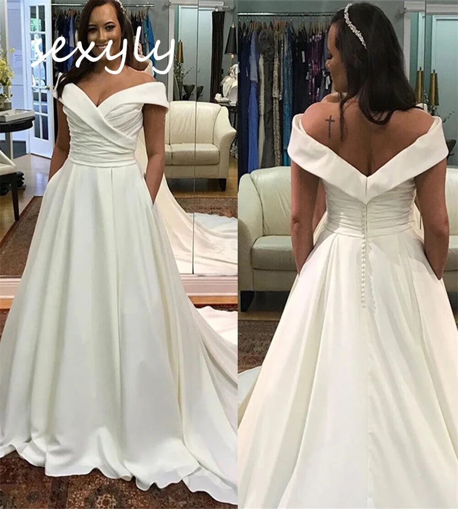 Plus Size Beach Wedding Dress 2023 A Line Satin Rustic Country Bridal Gowns Elegant Backless Garden Church African Bride Dress