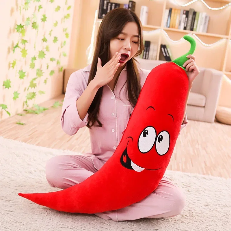 80-100Cm Hete Peper Grappig Gezicht Chili Creatief Kussen Pluche Fruit Groenten Voedsel Anti-Stress Zacht Meisje Kinderen Speelgoed Cadeau