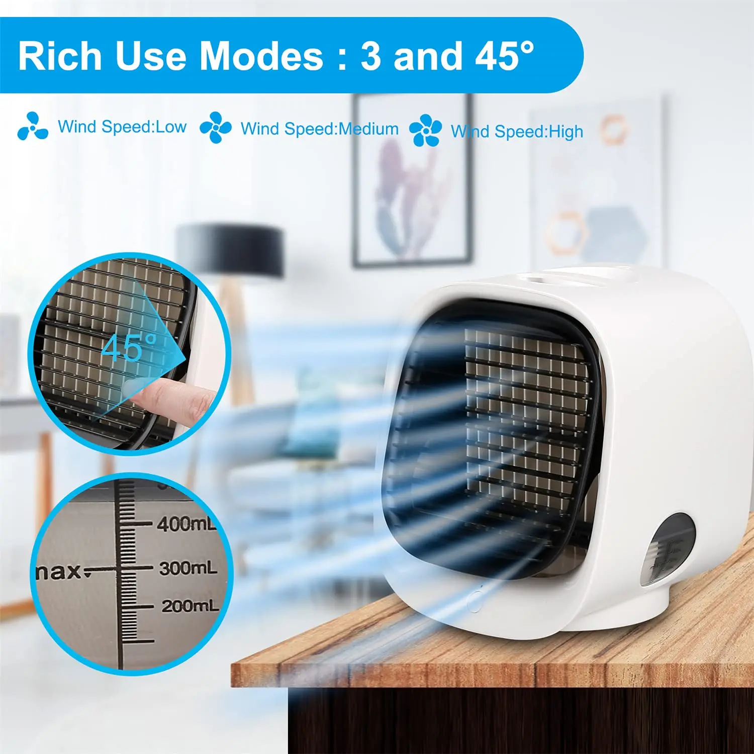 Portable Air Conditioner,Mini Evaporative Air Cooler,Powerful 3-Speed Personal Ventilador,Desk Cooling Fan for Office Room Car