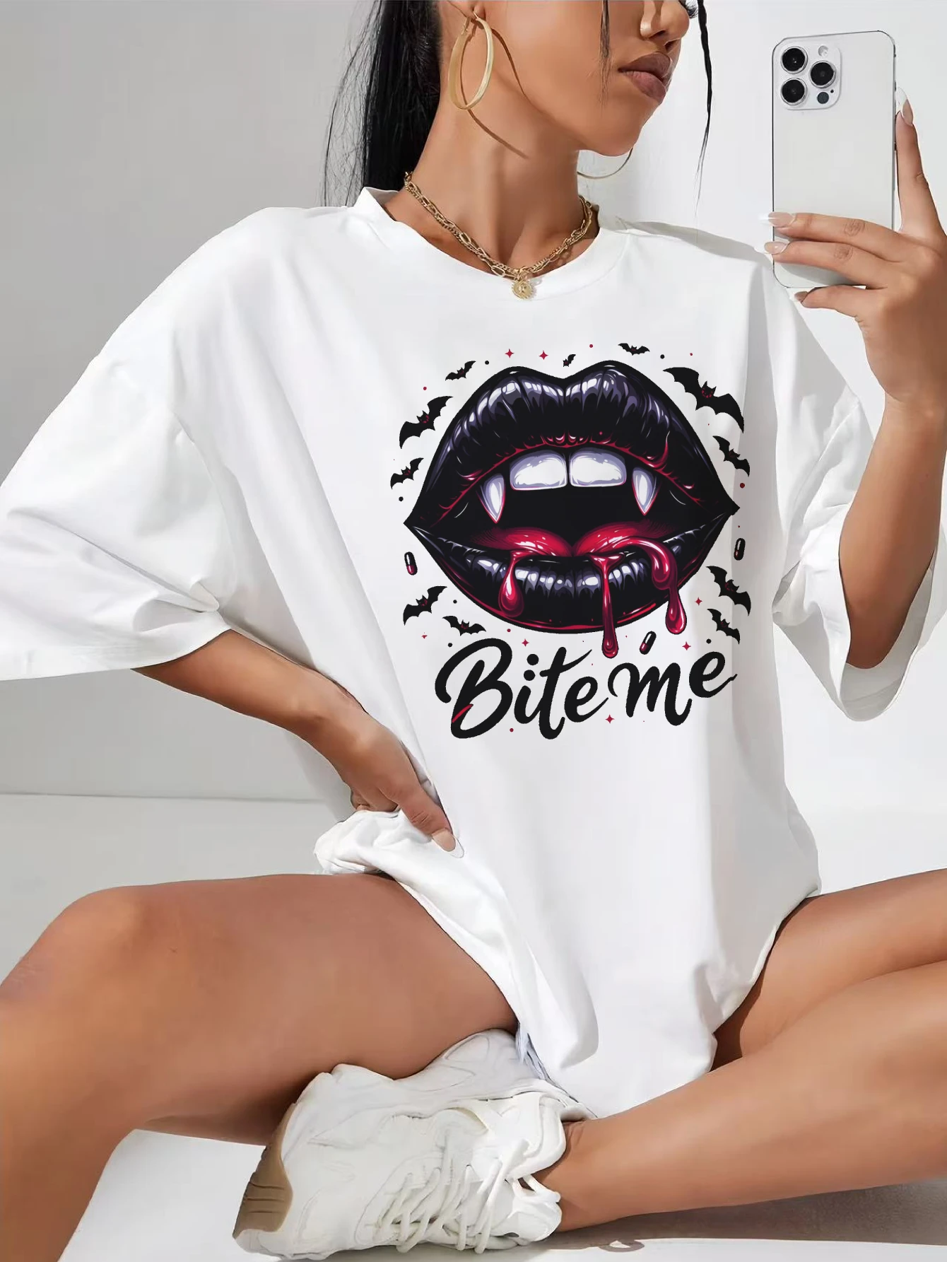 

I'm Just Here to Stir the Pot Women's White Plus Size Crew Neck T-Shirt Cotton Soft Comfy Loose Shirt with Cute Halloween Design