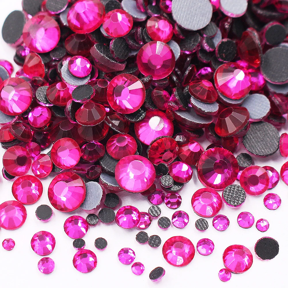 1500pcs-3000pcs Flatback Adhesive Rhinestones Pink Shiny Crystals Beads Glue Hot Fix Rhinestones for Clothes Fabric Stones Gems